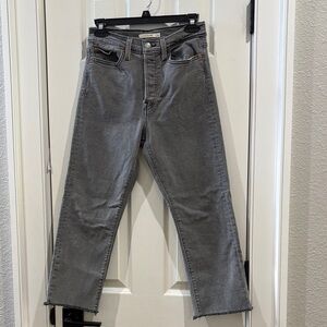 Levi's Wedgie Straight Button fly cropped Gray Jeans. Rare “R” tab red label.